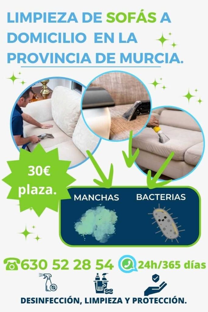 Limpieza de sofás a domicilio en Cartagena, eliminamos manchas y bacterias. Servicio profesional de desinfección y protección para sofás en la provincia de Cartagena.