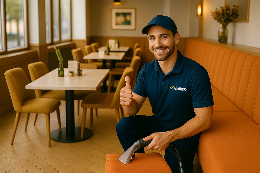 Servicio profesional de limpieza y desinfección de sofás en restaurantes Madrid - ALADINOS