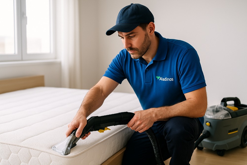 Tecnología profesional de inyección y extracción para limpieza de colchones a domicilio en Madrid con equipos especializados