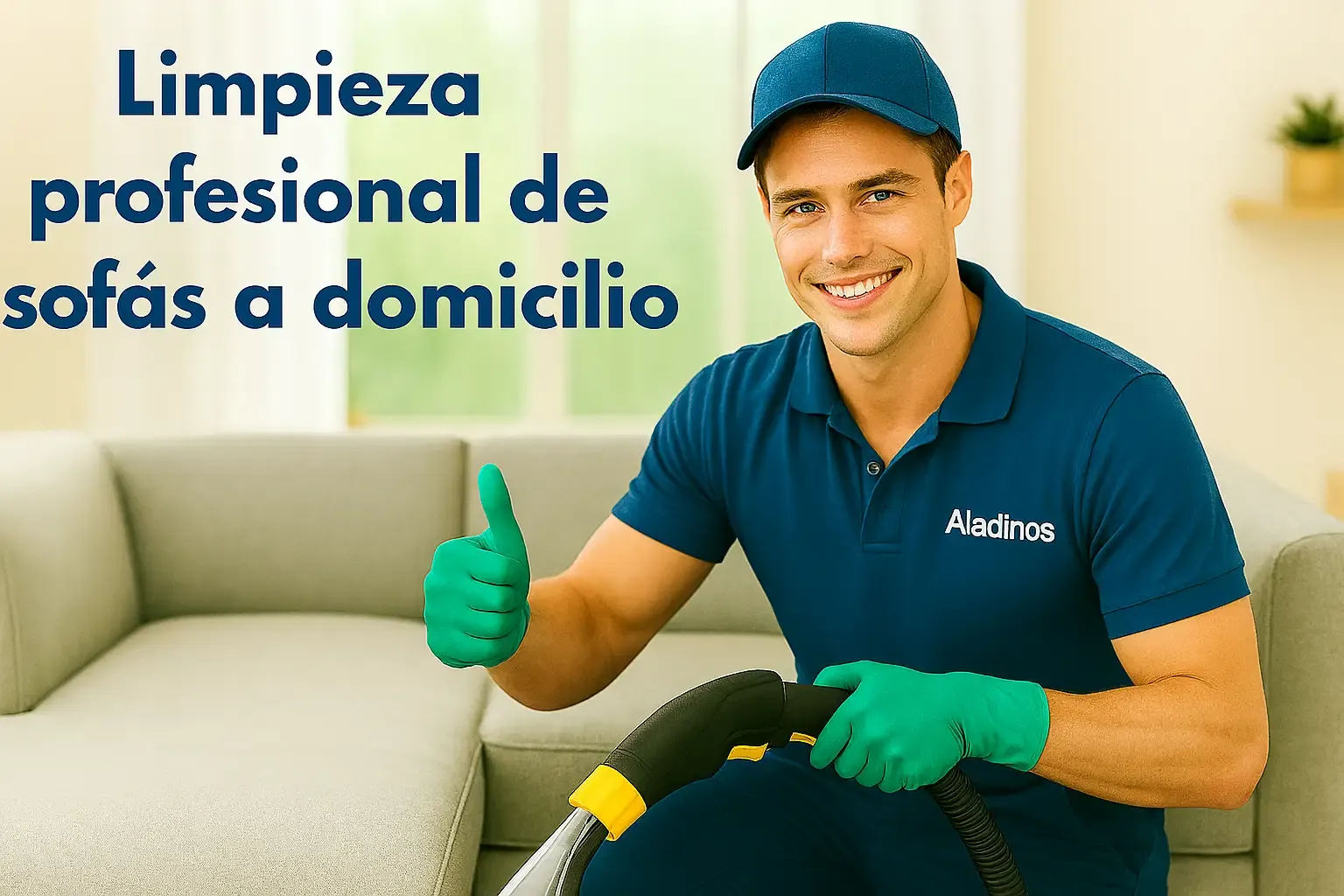 Técnico de limpieza de sofás en Las Rozas realizando servicio profesional a domicilio con maquinaria especializada, garantizando sofás higienizados, sin manchas ni ácaros.